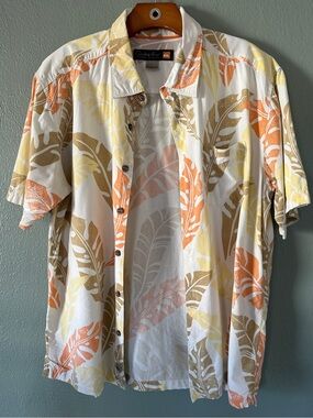 QUIKSILVER Waterman Tropical Leaf Aloha Button Up Camp Shirt | M